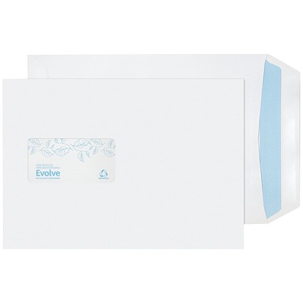 Evolve C5 Recycled Envelopes, Window, Self Seal, 100gsm, White, Pack of 500