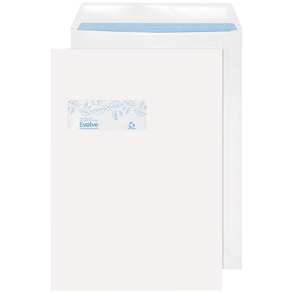 Evolve C4 Recycled Pocket Envelopes, Window, Self Seal, 100gsm, White, Pack of 250 Evolve C4 Recycled Pocket Envelopes, Window, Self Seal, 100gsm, White, Pack of 250