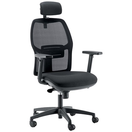 5 Star Rovia Mesh Task Chair Adjustable Arms Headrest Black