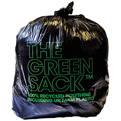 The Green Sack Medium Duty Refuse Sack, 90 Litre, Black, Pack of 200