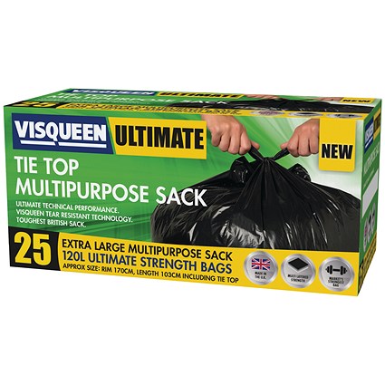 Visqueen Ultimate Tie Top Multipurpose Sack 120 Litre Black (Pack of 25)