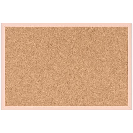 Bi-Office Pastel Cork Noticeboard, 600x400mm, Salmon Wooden Frame