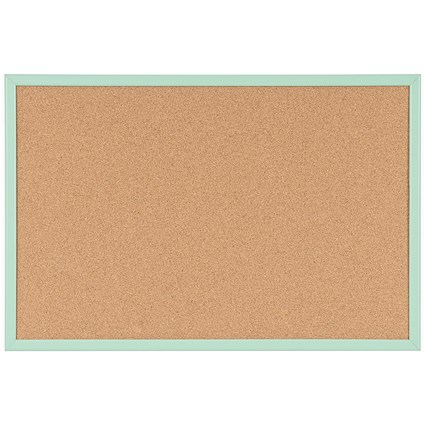 Bi-Office Pastel Cork Noticeboard, 600x400mm, Green Wooden Frame