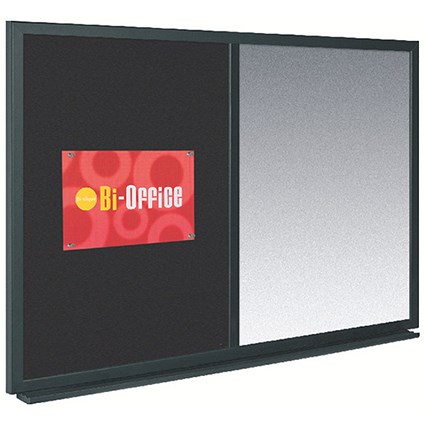 Bi-Office Combination Noticeboard, Felt & Magnetic Drywipe, W900xH600mm, Black