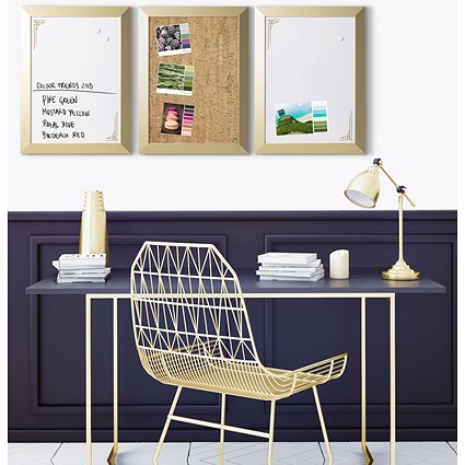 Bi-Office Positive Flow Gold Message Boards, Gold Frame, Assorted Pack of 3