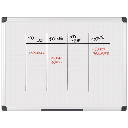 Bi-Office Maya Magnetic Gridded Whiteboard, Aluminium Frame, 900x600mm