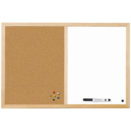 Bi-Office Cork and Drywipe Combination Board, 600x400mm, Wooden Frame