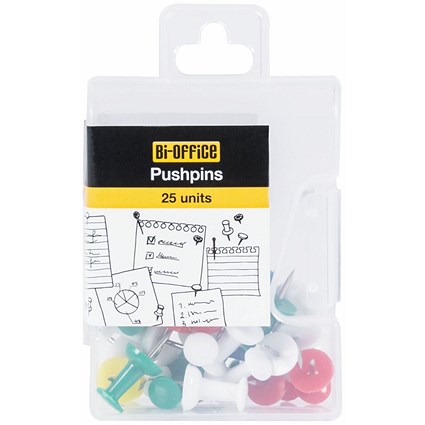 Bi-Office Push Pins, Assorted Colours, Pack of 25 Bi-Office Push Pins, Assorted Colours, Pack of 25