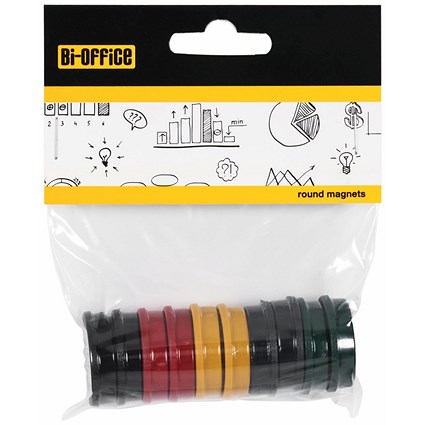 Bi-Office Round Magnets 30mm Assorted Colours Pack of 10