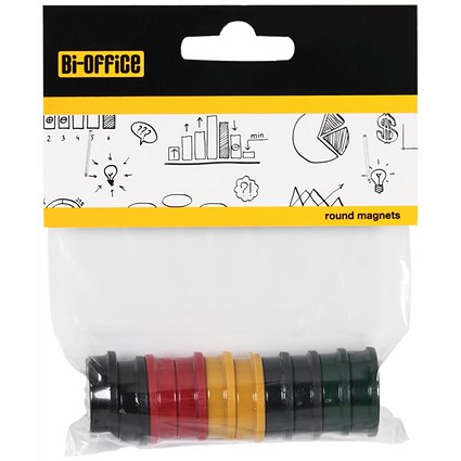 Bi-Office Round Magnets 25mm Assorted Colours Pack of 10