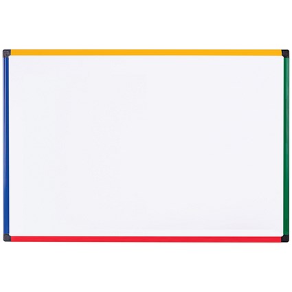 Bi-Office Magnetic Whiteboard, Brightly Coloured Plastic Frame, 900x600mm