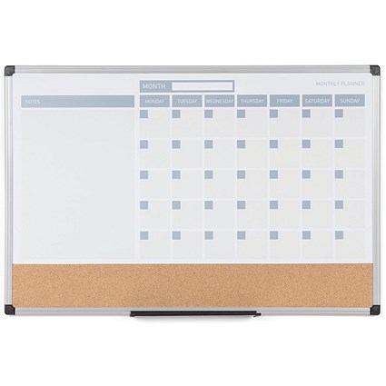 Bi-Office Maya 3-In-1 Magnetic Month Planner Lacquered Steel/Cork 90x60cm