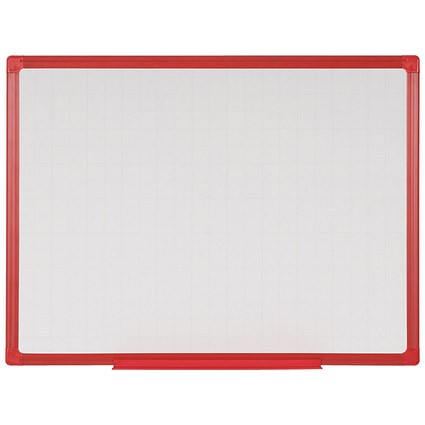 Bi-Office Maya Double Sided Non-Magnetic Gridded Whiteboard, Red Frame, 2400x1200mm Bi-Office Maya Double Sided Non-Magnetic Gridded Whiteboard, Red Frame, 2400x1200mm