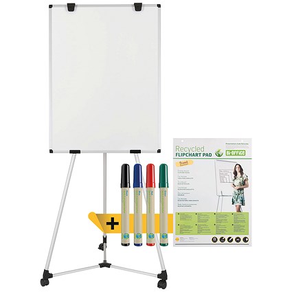 Bi-Office Mobile Magnetic Easel with Flipchart Pad and Pens Earth Kyoto Easel Bundle