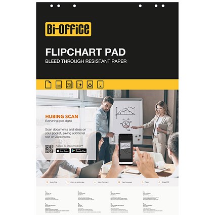 Bi-Office Plain Flipchart Pad, 20 Sheets, 55gsm Paper, Euro, Pack of 5 Bi-Office Plain Flipchart Pad, 20 Sheets, 55gsm Paper, Euro, Pack of 5