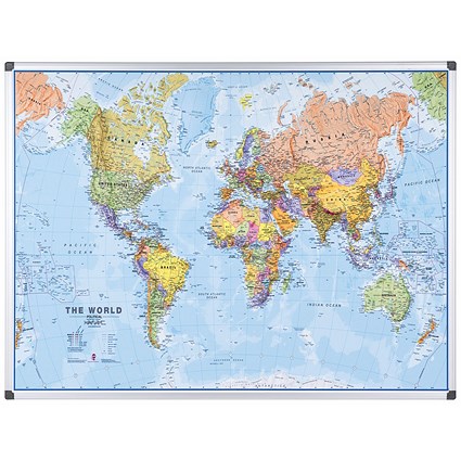 Bi-Office Maya Magnetic World Map Board, 1200x900mm Bi-Office Maya Magnetic World Map Board, 1200x900mm