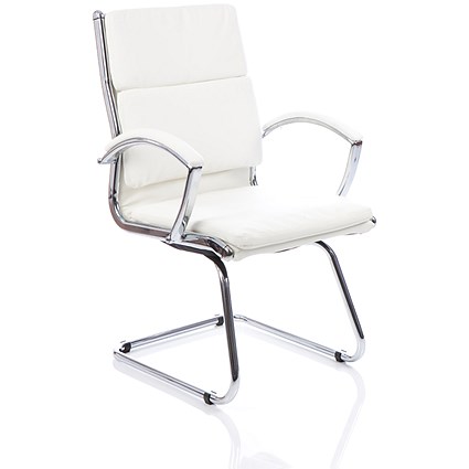 Classic Visitor Cantilever Leather Chair, White Classic Visitor Cantilever Leather Chair, White