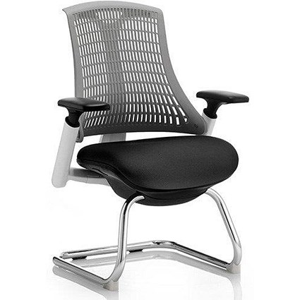 Flex Visitor Chair, White Frame, Black Seat, Grey Back, Built