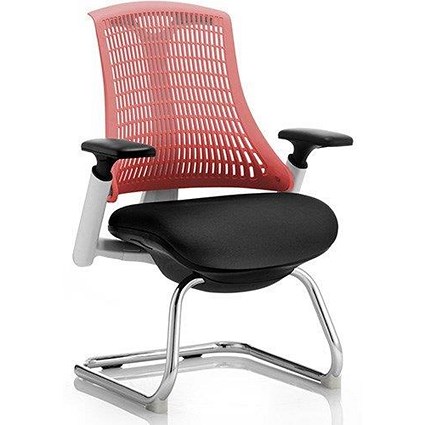 Flex Visitor Chair, White Frame, Black Seat, Red Back, Built