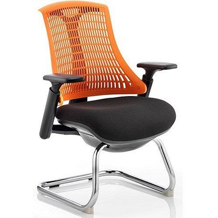 Flex Visitor Chair, Black Frame, Black Seat, Orange Back, Built