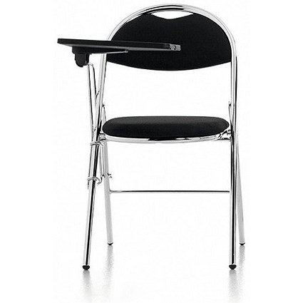 Milan Chrome Frame Folding Chair, With Fold Away Writing Table, Black Vinyl, Pack of 4