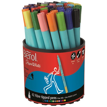 Berol Assorted Water-Based Colourfine Pen Tub (Pack of 42) S0376490 Berol Assorted Water-Based Colourfine Pen Tub (Pack of 42) S0376490