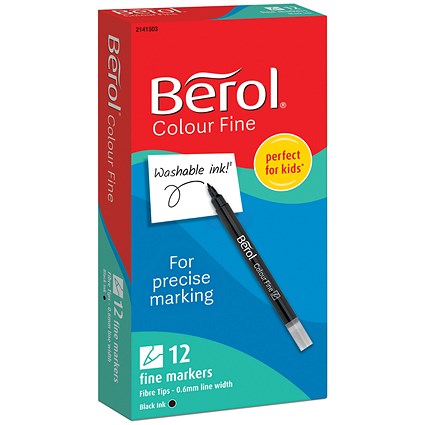 Berol Colour Fine Markers Black (12 Pack)