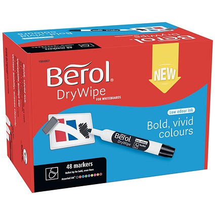 Berol Drywipe Marker, Bullet Tip, Assorted, Pack of 48