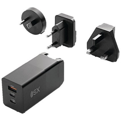 Skylarx 1 x USB A and 2 x USB C to Worldwide Power Travel Adaptor, Black