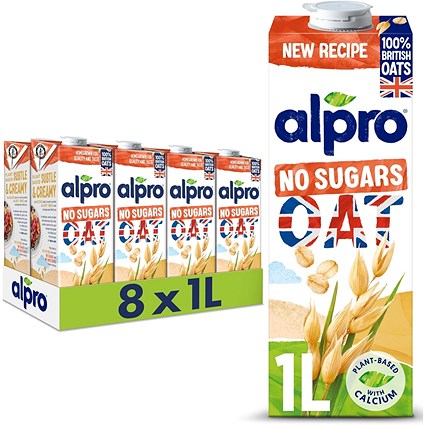 Alpro No Sugars Oat Milk, 1 Litre, Pack of 8 Alpro No Sugars Oat Milk, 1 Litre, Pack of 8
