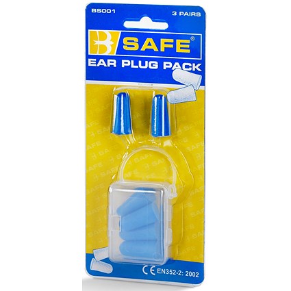 Beeswift B-Safe Earplugs, Blue, Pack of 3 Pairs