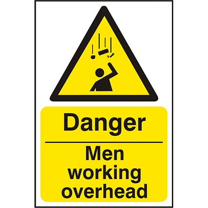B-Safe Danger Men Working Overhead Sign, 200x300mm, PVC, Pack of 5