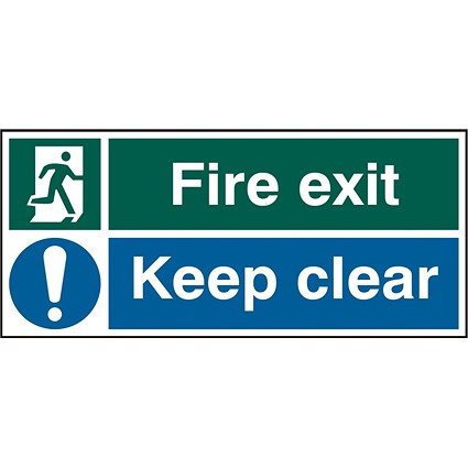 B-Safe Fire Exit Keep Clear Sign, 450x200mm, PVC, Pack of 5