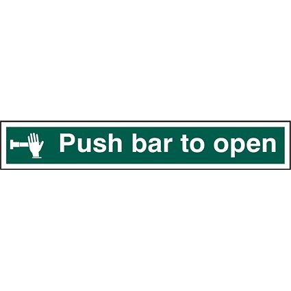 Beeswift B-Safe Push Bar To Open Self Adhesive Sign, 600x100mm, White on Green, Pack of 5