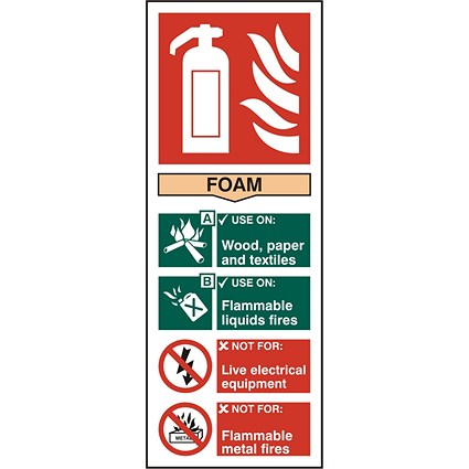B-Safe Foam Fire Extinguisher Sign, 82x202mm, Self Adhesive, Pack of 5