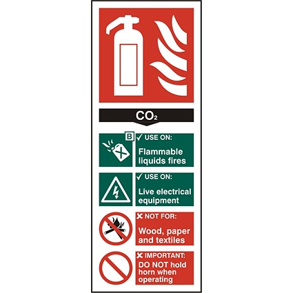 B-Safe Co2 Fire Extinguisher Sign, 82x202mm, Self Adhesive, Pack of 5
