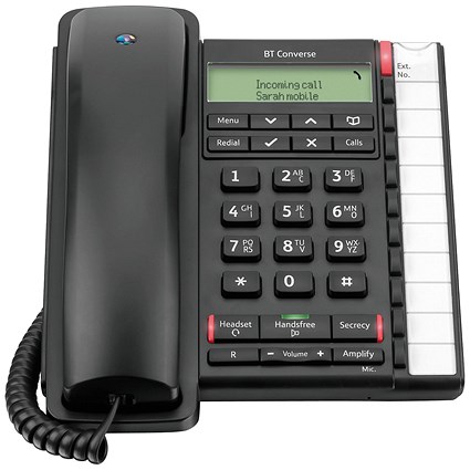 BT Converse 2300 Telephone Caller Display 10 Redial 100-entry Directory Black Ref 040212