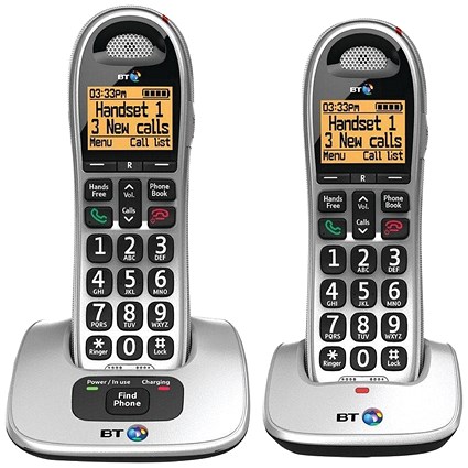 BT Bt4000 Twin Big Button DECT Cordless Phone Silver/Black 069265