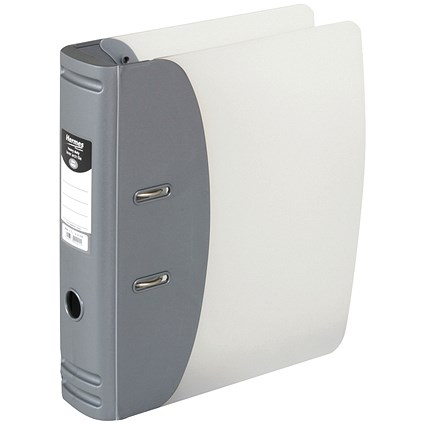 Hermes A4 Lever Arch File, 78mm Spine, Plastic, Metallic Silver