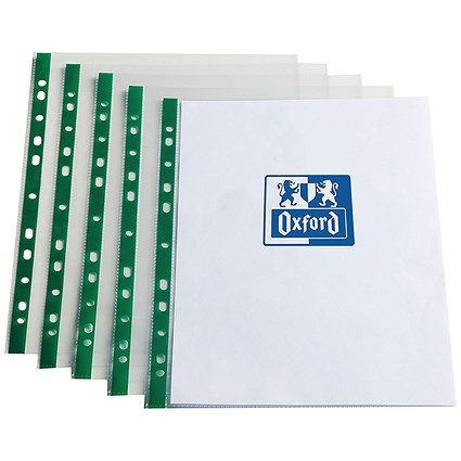 Oxford A4 Punch Pockets, Green Spine, Pack of 100