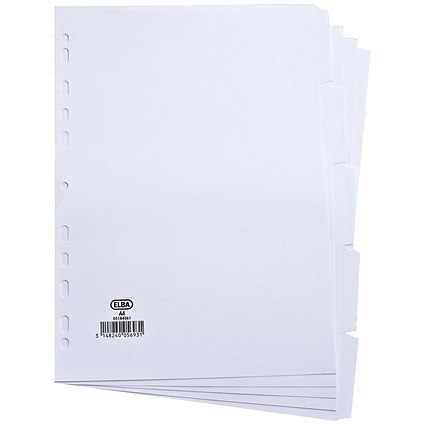 Elba Reinforced Board Subject Dividers, 5-Part, Blank Tabs, A4, White