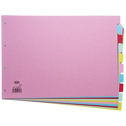 Elba Subject Dividers, 10-Part, Blank Multicolour Tabs, A3, Multicolour