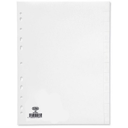 Elba Reinforced Board Subject Dividers, 12-Part, Blank Tabs, A4, White Elba Reinforced Board Subject Dividers, 12-Part, Blank Tabs, A4, White