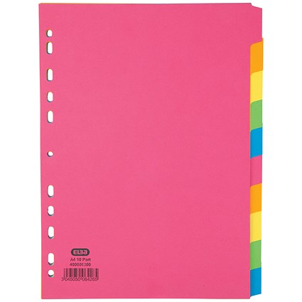 Elba Subject Dividers, 10-Part, Blank Multicolour Tabs, A4, Multicolour