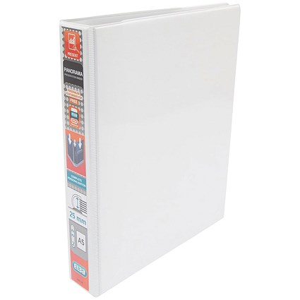 Elba Panorama Presentation Ring Binder, A5, 2 D-Ring, 25mm Capacity, White, Pack of 6