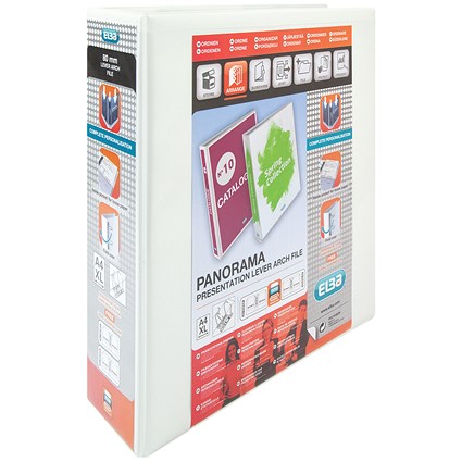 Elba A4 Presentation Lever Arch Files, 70mm Spine, Plastic, White, Pack of 5 Elba A4 Presentation Lever Arch Files, 70mm Spine, Plastic, White, Pack of 5