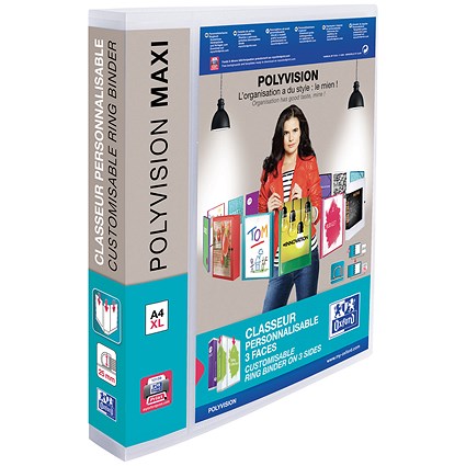 Oxford Polyvision Maxi Presentation Ring Binder, A4, 4 D-Ring, 30mm Capacity, Clear, Pack of 10