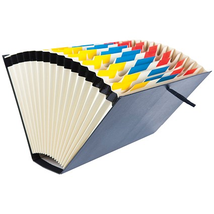 Elba Expanding File with Cloth Ties, A-Z, 1-31, Jan-Dec, 16 Pockets, Foolscap, Black