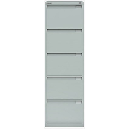 Bisley Foolscap Office Filing Cabinet, 5 Drawer, Goose Grey