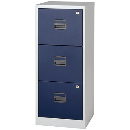 Bisley A4 Home Filing Cabinet, 3 Drawer, Grey and Blue Bisley A4 Home Filing Cabinet, 3 Drawer, Grey and Blue